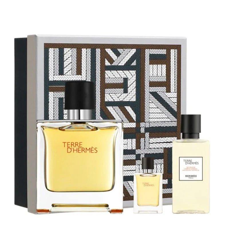 Hermes Terre D'Hermès Pure Parfume Gift Set (75Ml) + (5Ml) + Shower Gel (40Ml) 