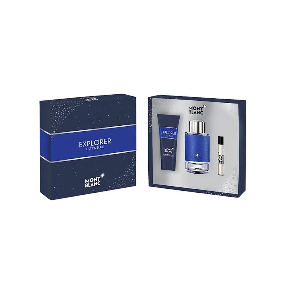 MONT BLANC ULTRA BLUE EXPLORER (EDP 100ML + 7.5ML MINI + 100ML S/G) 3PCS GIFT SET 