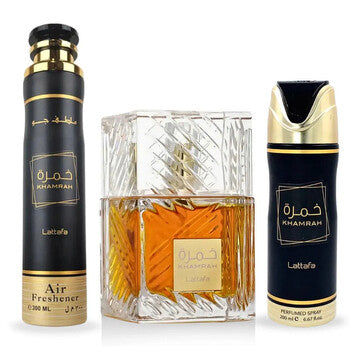 Lattafa Khamrah Gift Set (Edp 100ml+200ml Deo+ 300ml A/F)