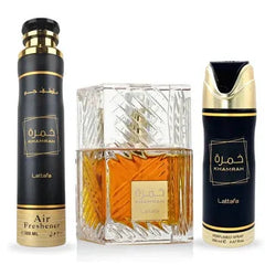 Lattafa Khamrah Gift Set (Edp 100ml+200ml Deo+ 300ml A/F) 