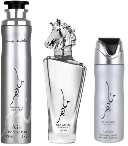 Lattafa Maahir Legacy Gift Set(A/F 300ml+ Deo 200ml+ 100ml)