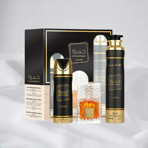 Lattafa Khamrah Gift Set (Edp 100ml+200ml Deo+ 300ml A/F)