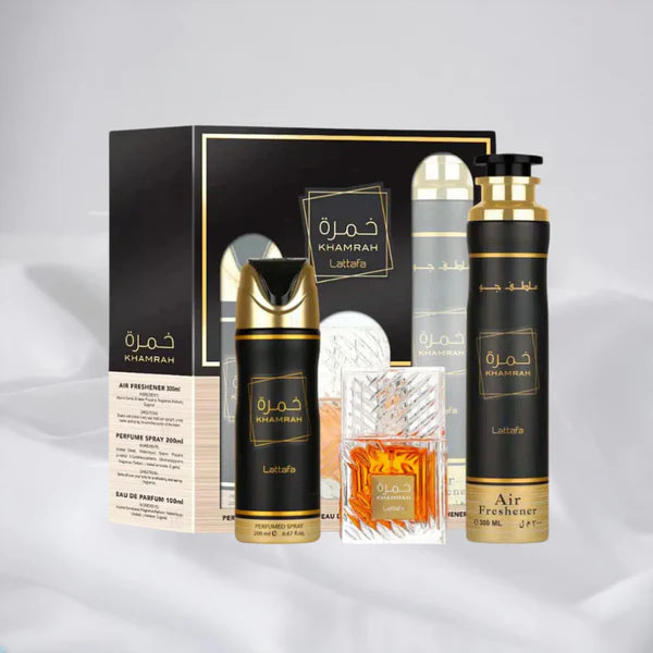 Lattafa Khamrah Gift Set (Edp 100ml+200ml Deo+ 300ml A/F)