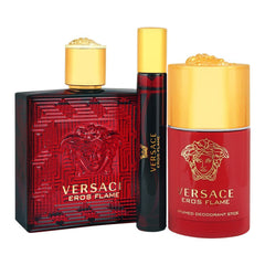 Versace Eros Flame Men 3s Gift Set (Edp 100ml+ Edp 10ml+ Stick 75gm) 