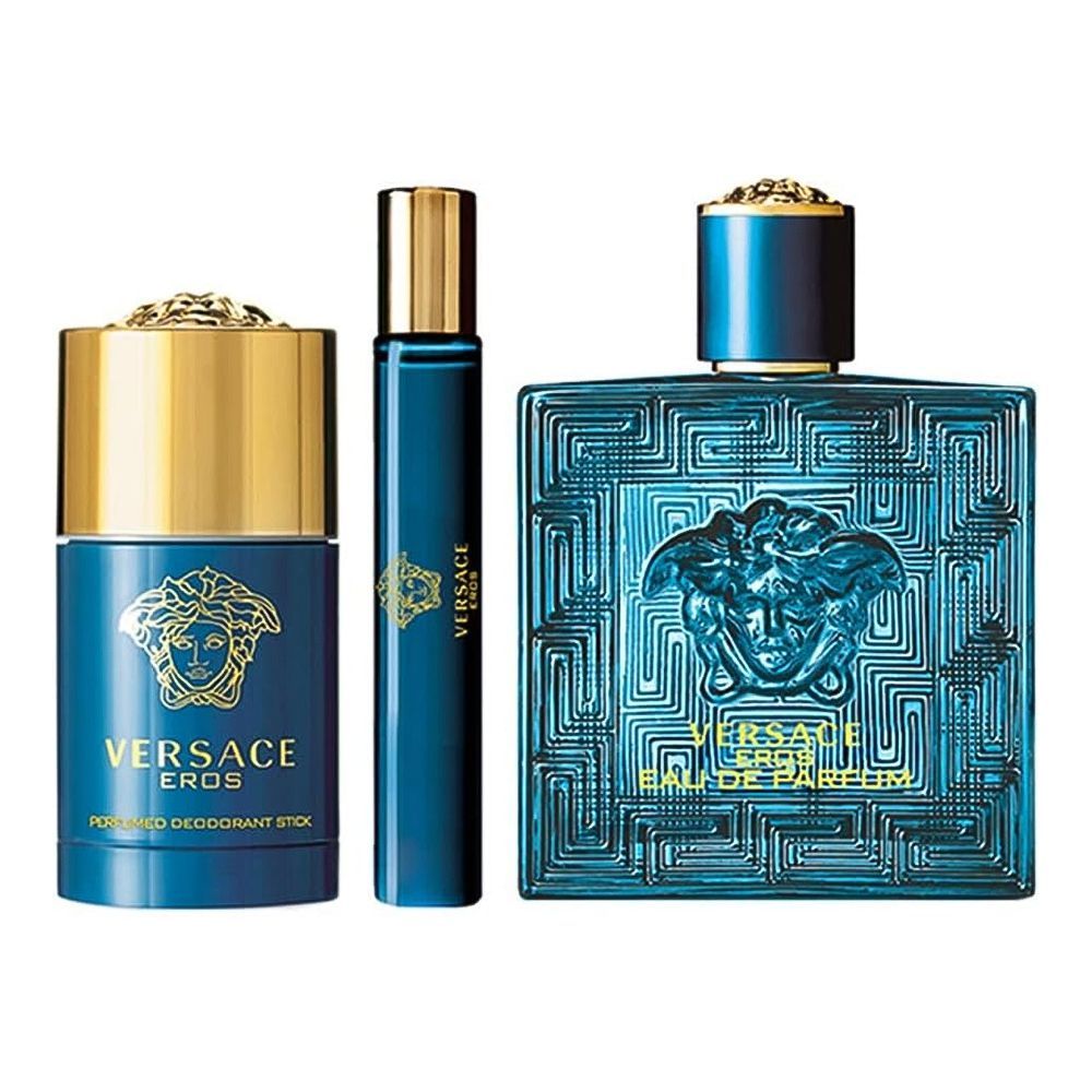 Versace Eros Men 3s Gift Set (Parfum 100ml+ Parfum 10ml+Stick 75g) 